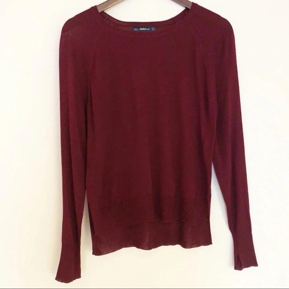 🍁 Zara | Burgundy Maroon Hi-low Knit Top